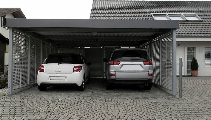 Doppelcarport mit Wandelementen, Quadratlochung